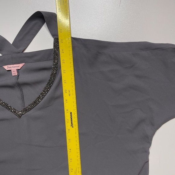 Juicy Couture Beaded Cold Shoulder Top Gray Long Sleeve Club Date Night XL - Picture 3 of 9